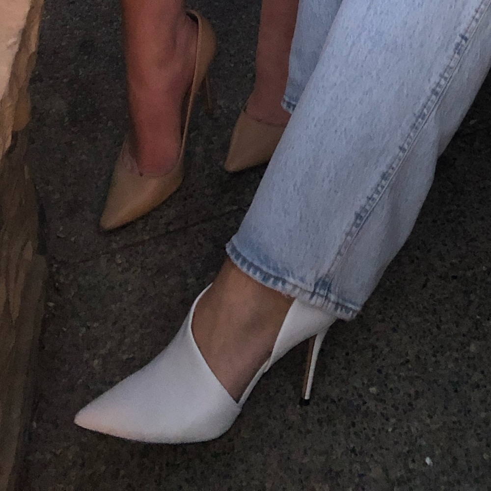 Something Navy White Heeled Bootie Size 7